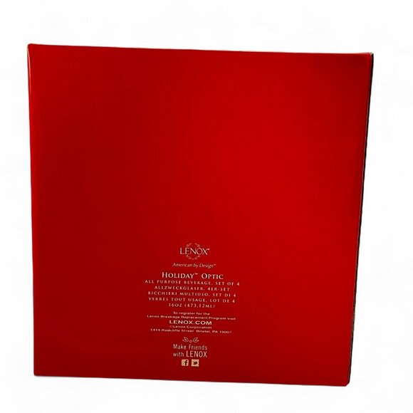 Lenox Holiday Optic Red All Purpose Beverage Set Of 4 16oz Clear Footed #831463 - Picture 2 of 5